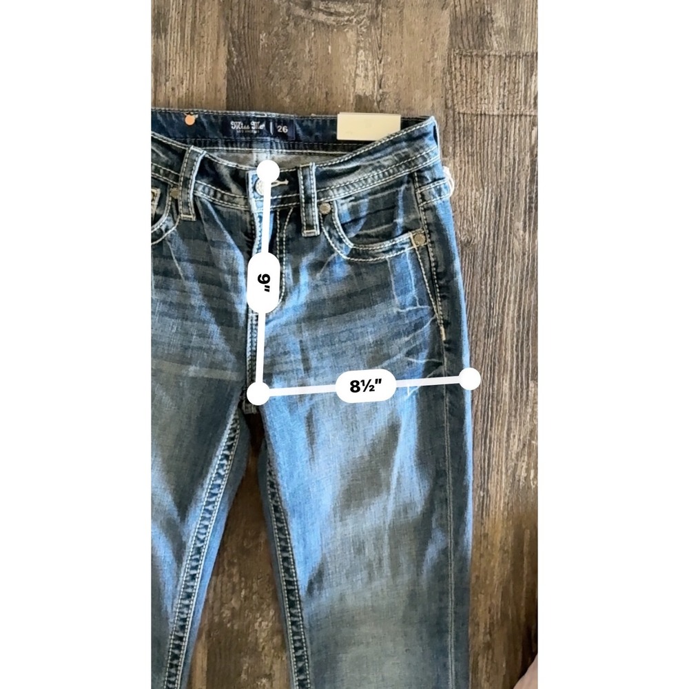 Miss Me Women Mid Rise Retro Bootcut Jeans Slim Fit Blue Western Denim 26x32 NEW - Picture 6 of 7